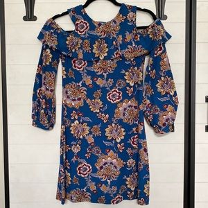Rare Editions Blue Floral Cold Shoulder Dress